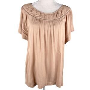 Loft Blouse Beige Short Sleeve Large Lace Detail Boho Chic New